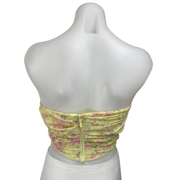 House of CB Vivienne Yellow Floral Strapless Drape Corset Bustier Crop Top XS - Picture 3 of 6